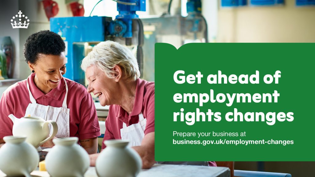 Employment rights changes banner with people making pottery